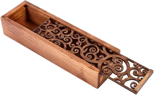Vista 4 de Joyzan - Caja de madera para bolígrafos, estuche de almacenamiento de lápices de madera, organizador retro Cubierta extraíble Rectangular