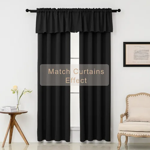 Vista 2 de Pickluc Cortinas opacas con cenefa de 18 pulgadas de largo, cortinas cortas con bolsillo para barra para ventana de cocina, baño, sala de estar
