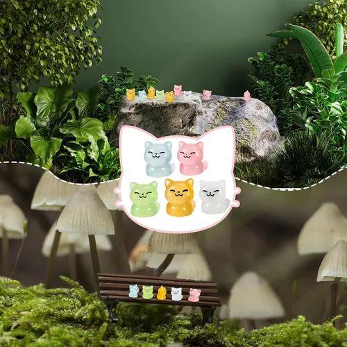 Vista 5 de 50 piezas de mini figuras luminosas de resina de animales de gato pequeño que brillan en la oscuridad, estatuas de gatos en miniatura adornos