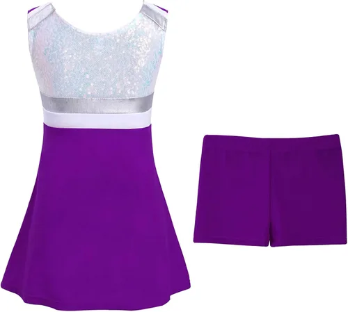 Vista 5 de TiaoBug Uniformes de animadoras para niñas y niñas, disfraces de animadora, lentejuelas brillantes, traje de baile de jazz, hip hop, disfraz de baile