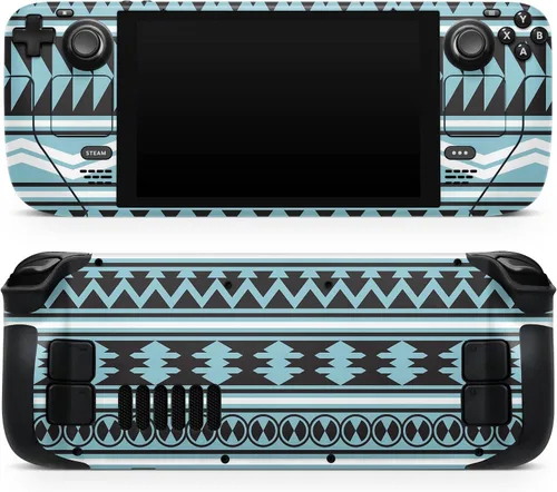 Vista 6 de DesignSkinz - Compatible con Steam Deck - Calcomanía protectora de vinilo resistente a los arañazos para juegos - Patrón azteca azul y negro V2