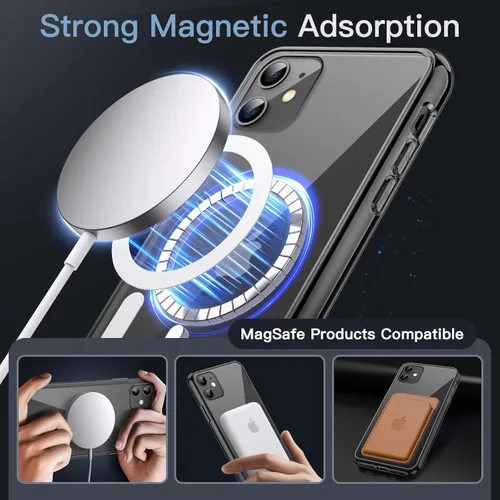 Vista 3 de JETech Funda magnética para iPhone 11 de 6.1 pulgadas, compatible con carga inalámbrica MagSafe, a prueba de golpes, parte trasera transparente