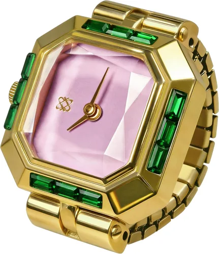 Vista 8 de PASCAL Anillo de reloj de diamante para mujer con pantalla analógica de dos manecillas y banda de expansión de acero inoxidable
