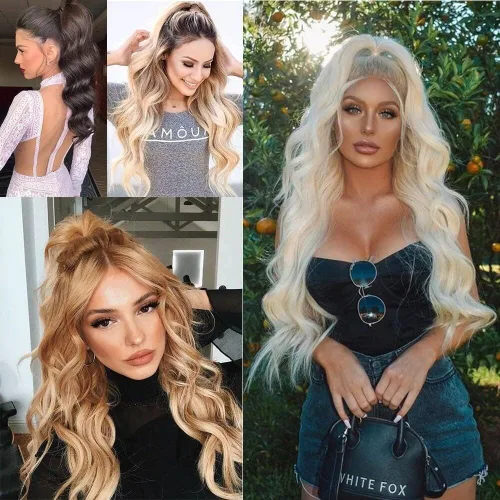 Vista 5 de HIHELO Extensiones de cabello sintético con cola de caballo de 22 pulgadas de largo, ondulado, resistente al calor, para mujer, moño para el cabello
