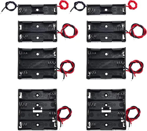 Vista 8 de 2 soportes para 8 pilas AA con clip de batería tipo I cableado y conector a presión estándar