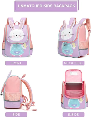 Vista 4 de Otbjmbx Linda mochila para niños pequeños, mochila casual para niñas, mini mochila escolar para bebés, niños y niñas de 1 a 5 años, Conejo, Mochilas