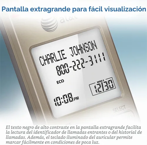 Vista 7 de AT&T - Teléfono inalámbrico expandible con sistema de respuesta y teclas XL retroiluminadas, 5 terminales