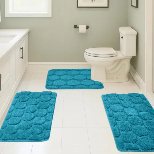 Vista 28 de Juego de 3 alfombras de baño suaves y absorbentes, peludas, suaves, antideslizantes, para ducha, bañera y bañera, lavables a máquina