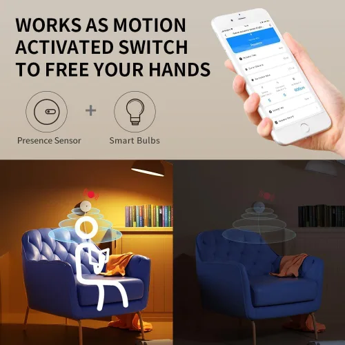 Vista 4 de Sensor de Presencia Humana ES1, Sensor de Movimiento Inteligente con Radar mmWave de 24G, Sensor de Ocupación Requiere Hub Zigbee Tuya