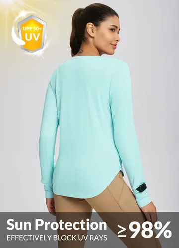 Vista 50 de BALEAF - Camisetas de sol de manga larga para mujer, con FPU 50+, para senderismo, ligeras, de secado rápido, protección contra rayos ultravioleta