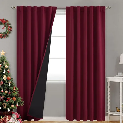 Vista 117 de BGment Cortinas 100% opacas beige de 63 pulgadas de largo con forro aislante térmico, bolsillo para varilla y lengüeta trasera de doble capa