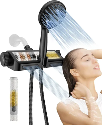 Vista 9 de Cabezal de ducha filtrado MakeFit con combo de mano de níquel cepillado - Sistema de spa dual 2-en-1 con cabezal de ducha de masaje y cabezal