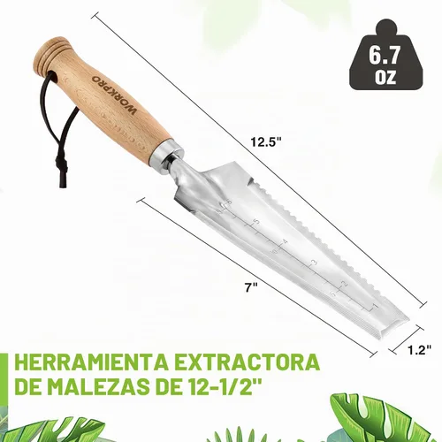 Vista 2 de WORKPRO Paleta de jardín con mango de madera, pala de mano estrecha