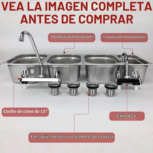 Vista 5 de 3 grandes + 1 pequeño lavado a mano, fregadero de acero inoxidable con 4 compartimentos
