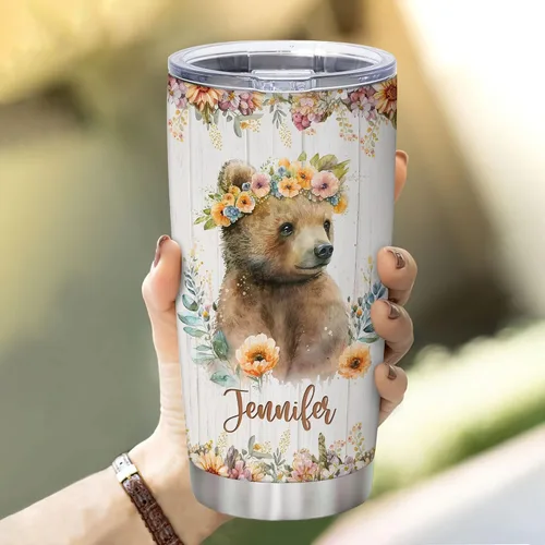 Vista 3 de Hyturtle Regalos personalizados para los amantes de los osos – Just A Girl Who Loves Bears - Vaso de acero inoxidable con nombre personalizado de 20