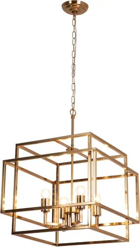 Vista 9 de Maxax Lámpara de araña cuadrada moderna, 4 luces colgantes de granja, para isla de cocina, comedor, dormitorio, sala de estar, acabado negro y dorado