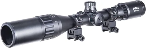 Vista 9 de Pinty Rifle Scope AO Red Green Blue Illuminated Mil Dot with Flip-Open Covers, Sunshade Tube