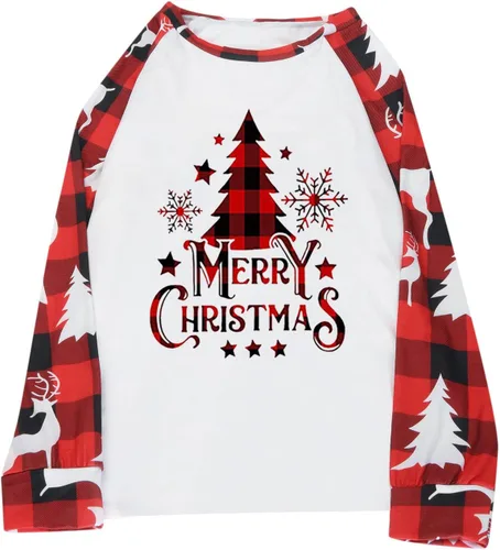 Vista 5 de Pijamas de Navidad para la familia, conjunto a juego de camisetas de manga larga y pantalones, camisones navideños con Feliz Navidad