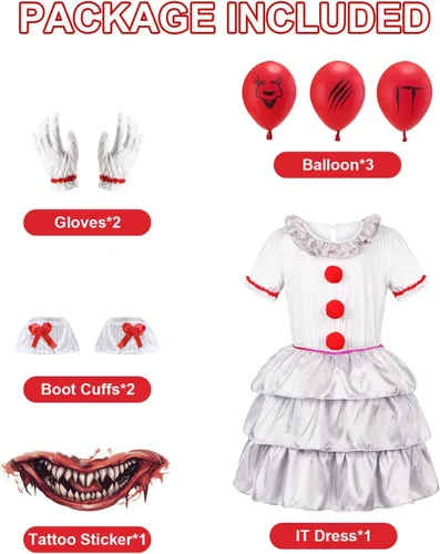 Vista 2 de jiobabe Disfraz de payaso de Halloween para niñas, disfraz de película de miedo para cosplay