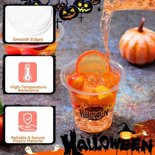 Vista 3 de Sliner 60 vasos de plástico de Halloween de 12 onzas desechables transparentes para Halloween, suministros de fiesta para bebidas frías, cerveza