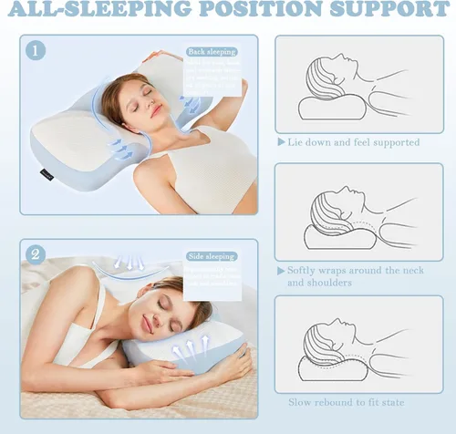 Vista 5 de Almohada cervical para el cuello para aliviar el dolor, almohadas ergonómicas de espuma viscoelástica para dormir con funda de almohada lavable
