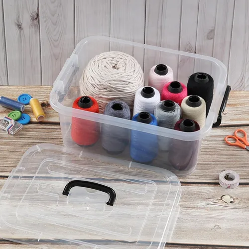 Vista 5 de Quickquick - Caja de plástico de 8 L con asa, contenedores de almacenamiento transparentes, paquete de 2 Bolsa de contenedores apilable con tapa