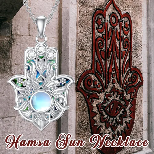 Vista 4 de PROESS Collar Hamsa de plata de ley 925 para mujeres y hombres, protector de amuleto, joyería de regalo