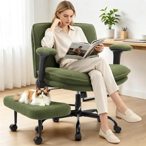 Vista 7 de IWMH Silla de oficina con patas cruzadas con reposabrazos abatibles para Verde