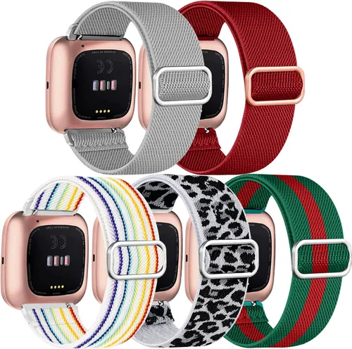 Vista 15 de Paquete de 5 bandas compatibles con Fitbit Versa 2 para mujeres/Versa Lite/SE, suave banda de nylon trenzada ajustable para un solo bucle