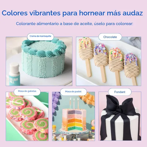Vista 2 de Colour Mill Colorante para alimentos a base de aceite, 20 mililitros. Cada uno de 6 colores: Baby Blue, Navy, Royal, Sky Blue, Teal y Tiffany