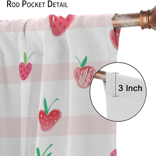 Vista 6 de Cortinas bohemias con diseño de fresas, bonitas cortinas bohemias con bolsillo para barra de fruta, tratamiento de ventana para cocina, sala