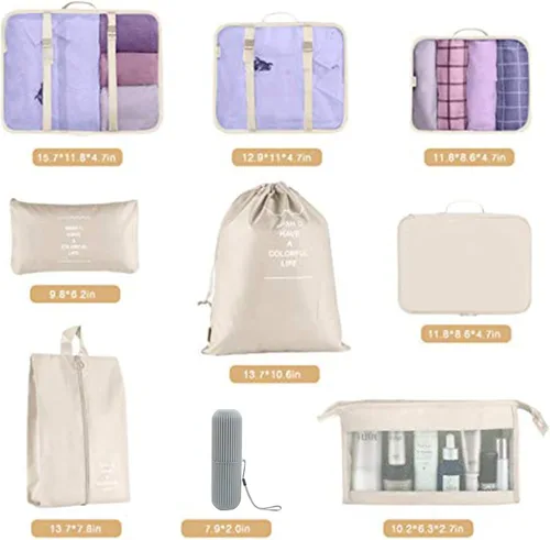 Vista 7 de HYan - Juego de 9 organizadores de equipaje de viaje, impermeables, bolsas organizadoras de maleta, ropa, zapatos, cosméticos, bolsas
