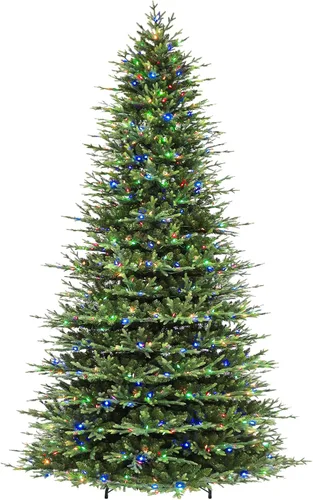 Vista 19 de Hykolity Árbol de Navidad flocado preiluminado de 7.5 pies, 450 luces LED 1592 puntas flocadas mixtas, 450 LED blanco cálido y multicolor, 10 modos