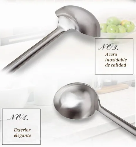 Vista 3 de Tenta Kitchen Cuchara profesional grande de acero inoxidable para servir – Cucharón de salsa para sopa para comedor escolar, cocina de hotel