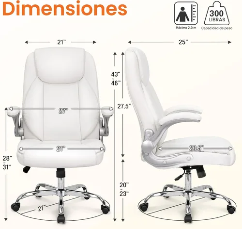 Vista 3 de NEO CHAIR Silla de escritorio de oficina, respaldo alto de piel sintética Blanco