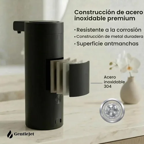 Vista 6 de GentleJet SmoothDrop - Dispensador automático de jabón líquido sin contacto, bomba de precisión antigoteo, recargable USB-C, acero inoxidable 304