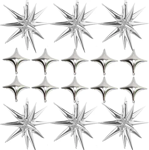 Vista 10 de Kit de Globos de Papel Aluminio con Estrella Dorada - Paquete de 6 Globos de Cono y Punta de Explosión Estelar de 12 Puntos con 10 Piezas