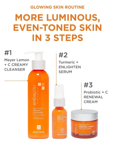 Vista 3 de Andalou Naturals Meyer Limón + C cremoso Limpiador, 6 Onza Lavado facial suave para tonificar y aumentar el brillo, aloe vera e ingredientes