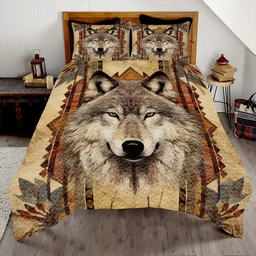 Vista 11 de Edredón de lobo personalizado, diseño nativo de ojos azules, tamaño matrimonial, juego de edredón de tamaño King, decoración para habitación