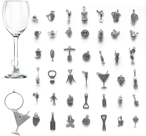 Vista 5 de 20 piezas de dijes para copas de vino, marcadores de bebida con texto de inspiración y temática de cáliz con diseño de hebilla para vino, cóctel