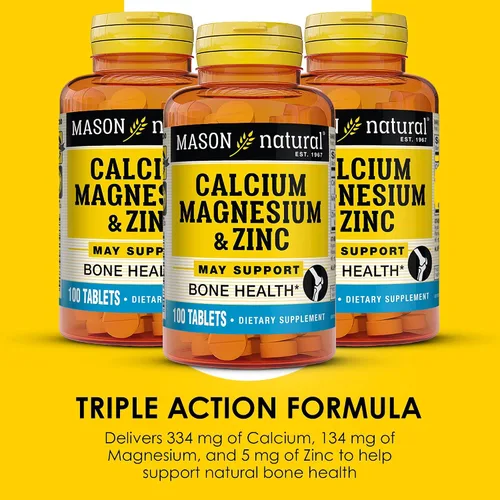 Vista 4 de Mason Natural Calcio, magnesio y zinc, suministro para 300 días, apoya la salud ósea normal y el refuerzo del sistema inmunológico, paquete de 3