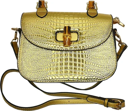 Vista 2 de Bolso de mano de cuero artificial de bambú con asa superior para mujer, elegante bolso de noche, regalo para mujer, hecho a mano