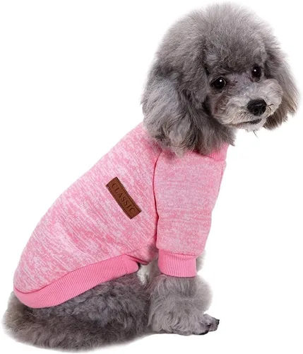 Vista 3 de Ropa para mascotas, suéter suave, cálido y grueso, suéter de invierno para perros (talla S, color rosa) Jecikelon pullover pet apparel for dogs