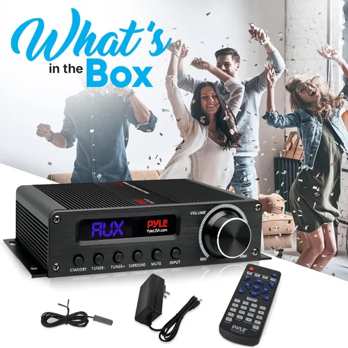 Vista 2 de Amplificador de audio inalámbrico Pyle Bluetooth para el hogar - Receptor estéreo de potencia para cine en casa de 100 W, 5.1 canales, sonido