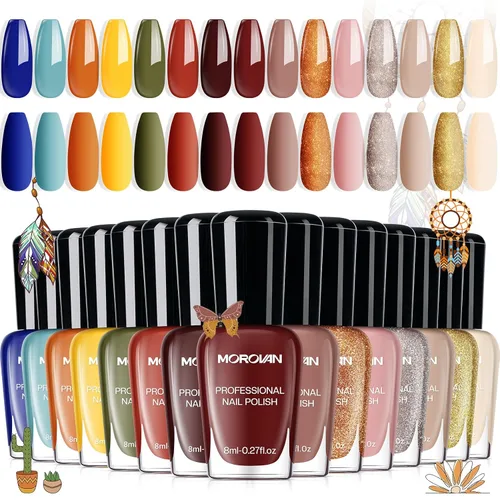 Vista 17 de Morovan - Juego de esmaltes de uñas brillantes: juego de regalo de 15 colores de secado rápido de larga duración Paquete de esmalte de uñas