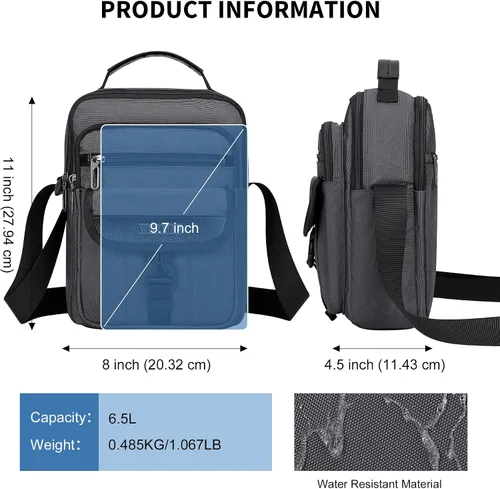 Vista 6 de WITZMAN Bolsos cruzados para hombre, bolso de hombro de viaje, ligero, bolso pequeño casual para trabajo, viajes
