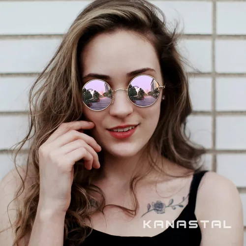 Vista 2 de KANASTAL Lentes de sol redondos polarizados para hombres y mujeres, estilo steampunk, retro, de metal, clásico, hippie, con protección UV400