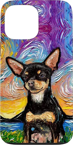 Vista 24 de Negro y bronceado liso Chihuahua Starry Night Dog ilustraciones caso para iPhone 17