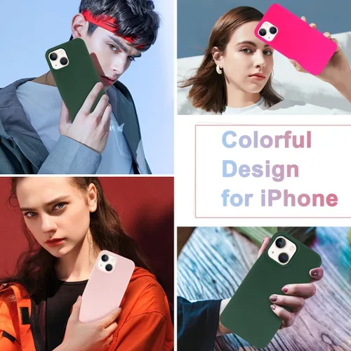 Vista 2 de Fingic Funda para iPhone 13 [5 en 1 con 1 protector de pantalla + 1 protector de lente de cámara] Cojín de forro de microfibra de silicona líquida