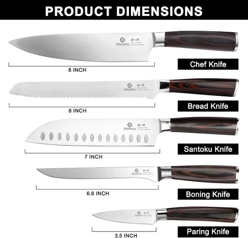 Vista 2 de imarku Juego de cuchillos de cocina de 5 piezas, juego de cuchillos Negro marrón